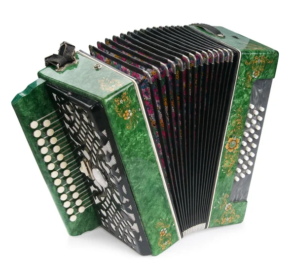 Green Accordion, isolated on white backg — Stock Photo, Image