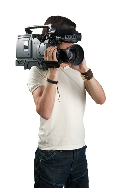 Cameraman, isolé sur fond blanc — Photo