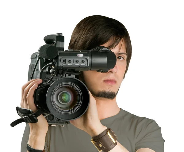 Cameramanen, isolerad på vit bakgrund — Stockfoto