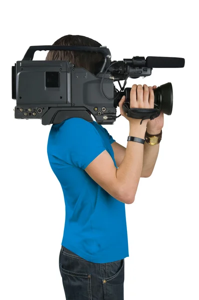 Cameraman, isolado sobre fundo branco — Fotografia de Stock
