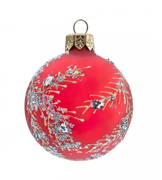 Vánoční červený míč, izolovaných na bílém ba — Stock fotografie