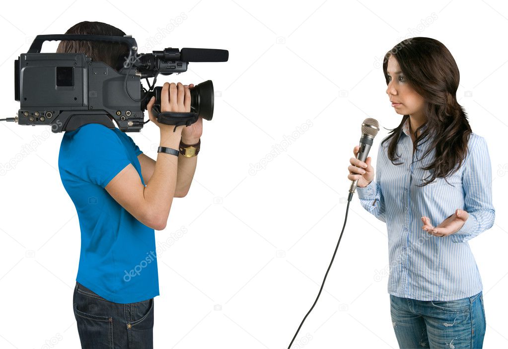 TV reporter presenting the news in studi