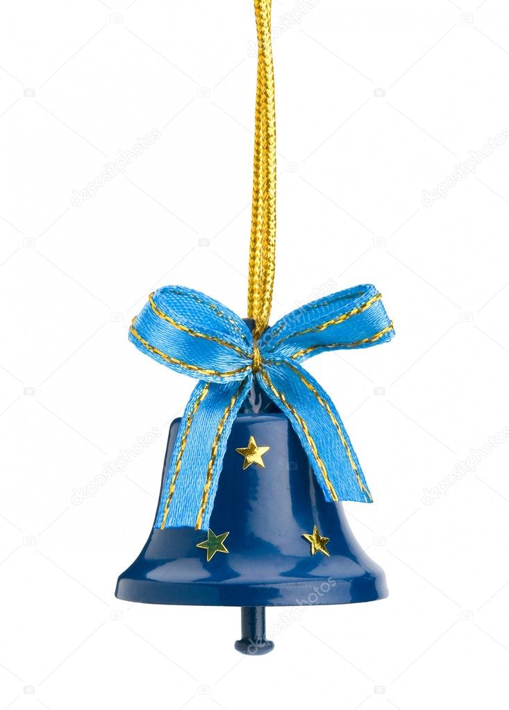 Christmas hand bell with a bow, Isolated