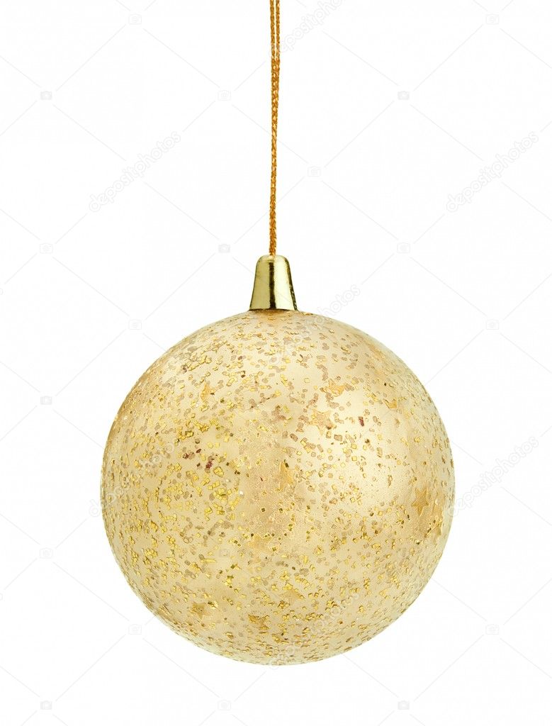 Christmas gold ball, isolated on white b