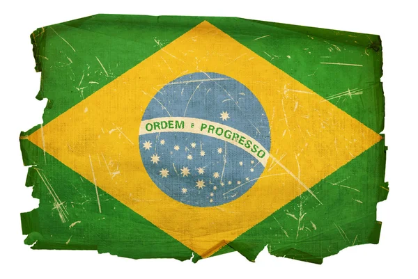 Brazil Flag old, isolated on white backg — Stock Photo, Image