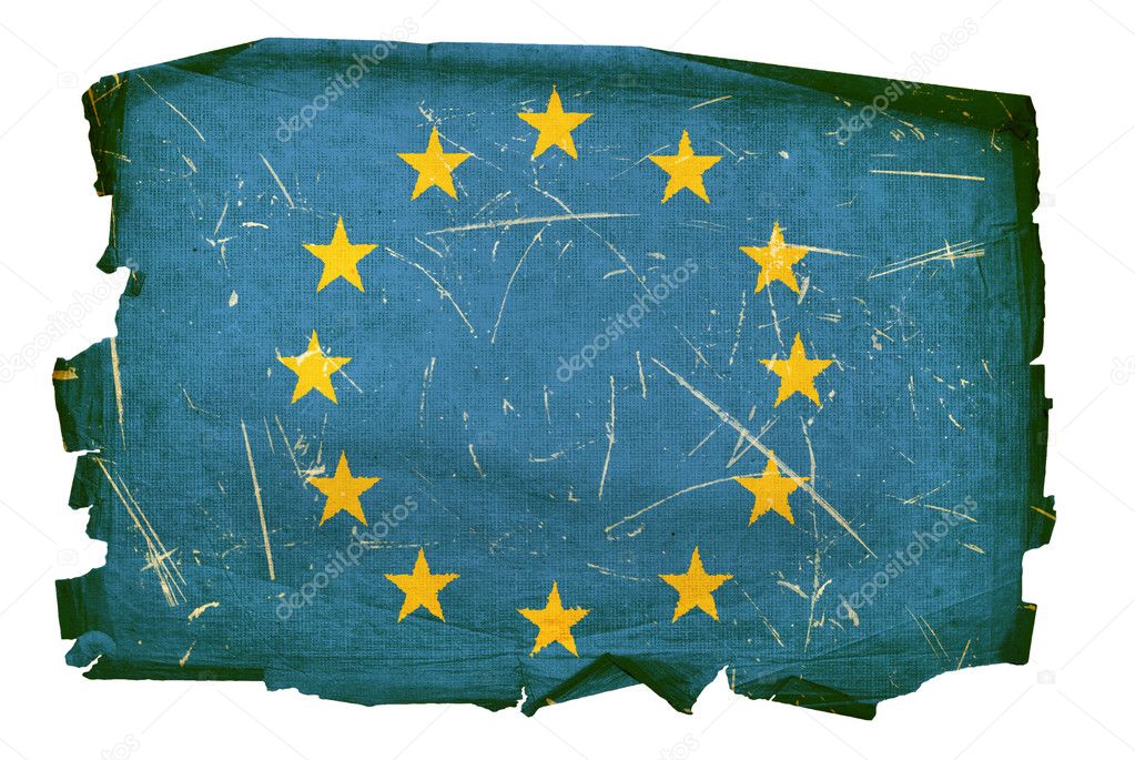 Europe Flag old, isolated on white backg