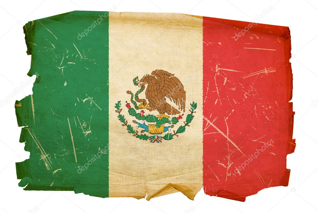 Mexico Flag old, isolated on white backg