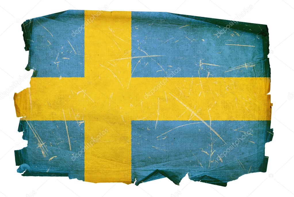 Sweden Flag old, isolated on white backg
