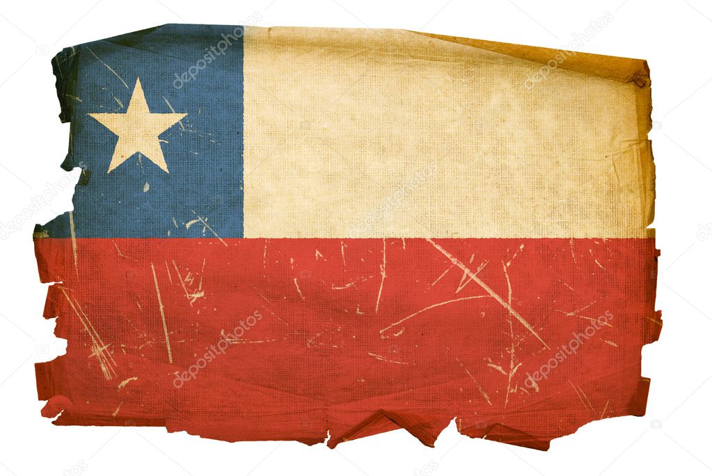 Chile Flag old, isolated on white backgr