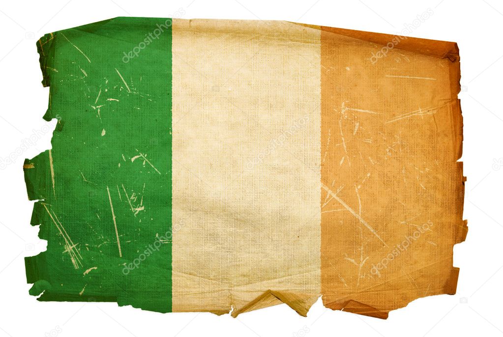 Ireland Flag old, isolated on white back