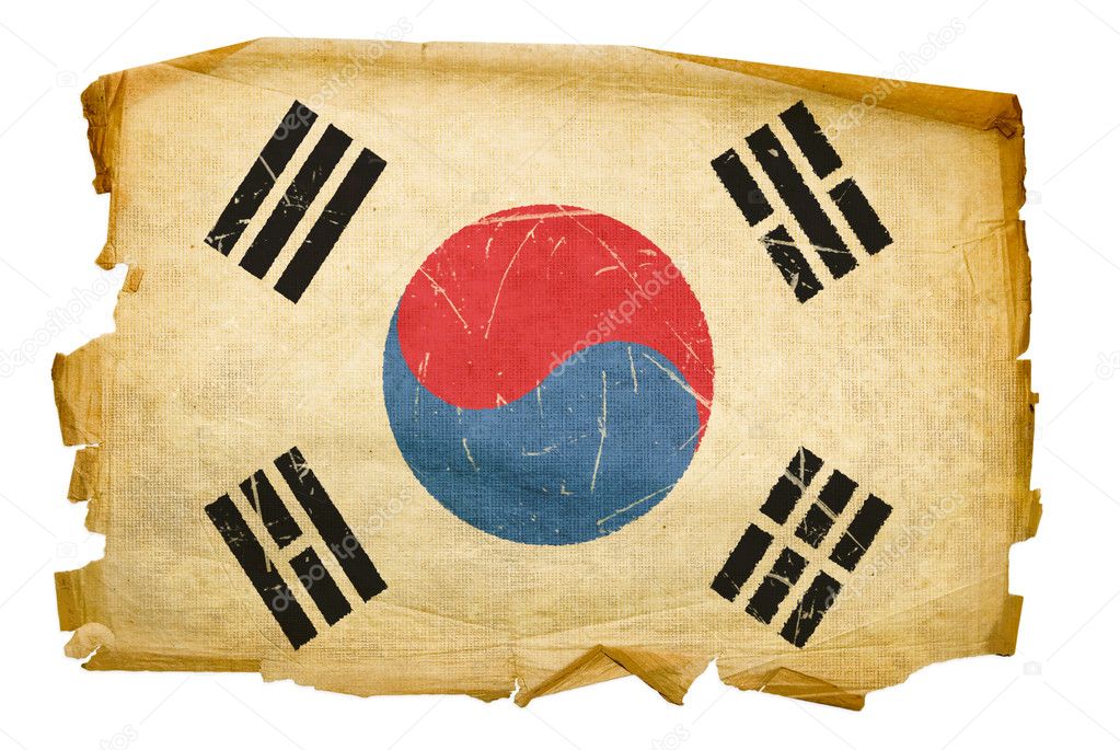 South Korea Flag old, isolated on white