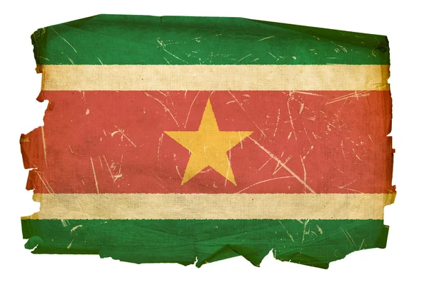 Suriname flag old, isolated on white bac — Stock Photo, Image