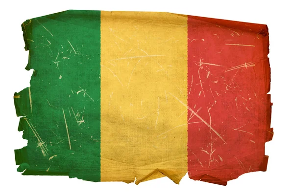 Mali Flag old, isolated on white backgro — Stock Photo, Image