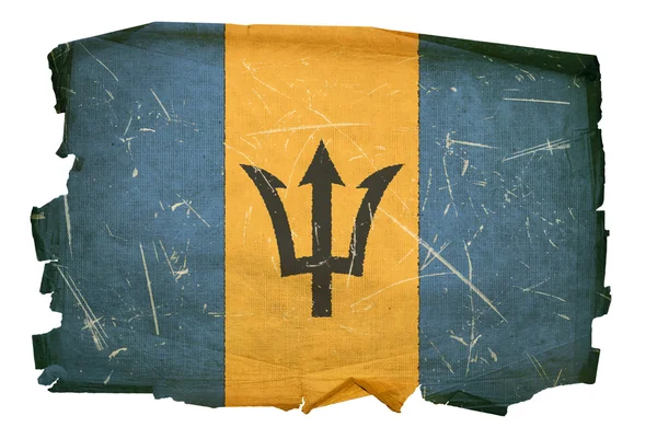 Barbados Flag old, isolated on white bac — Stock Photo, Image