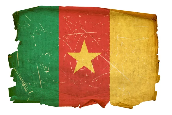 Cameroon flag old, isolated on white bac — Stock Photo, Image