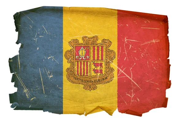 Bandeira de Andorra velha, isolada nas costas brancas — Fotografia de Stock