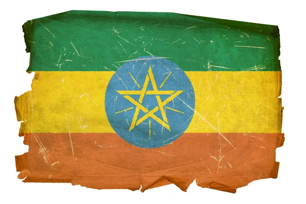Ethiopia Flag old, isolated on white bac — Stock Photo, Image