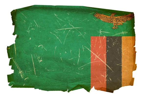 Zambia Flag old, isolated on white backg — Zdjęcie stockowe