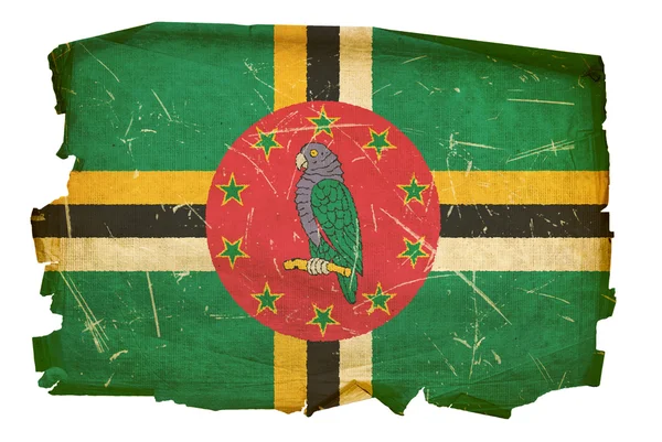 Dominica flag old, isolated on white bac — Stock Photo, Image