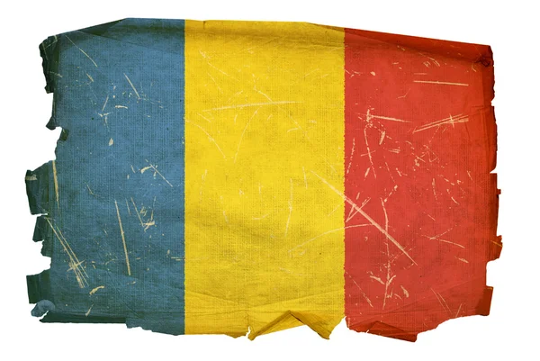 Romania Flag old, isolated on white back — Zdjęcie stockowe