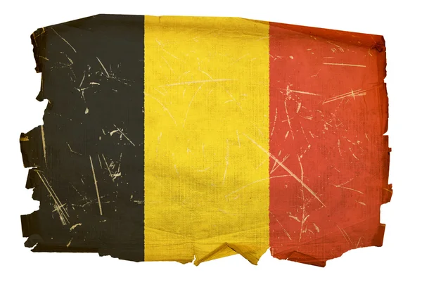 Belgien flagga gamla, isolerade på vit baksida — Stockfoto