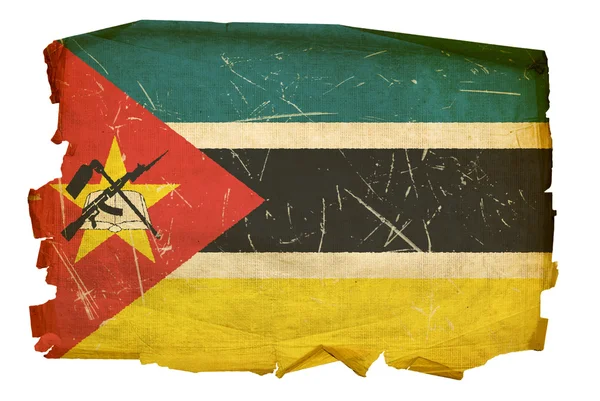 Mozambique Flag old, isolated on white b — Stock Photo, Image
