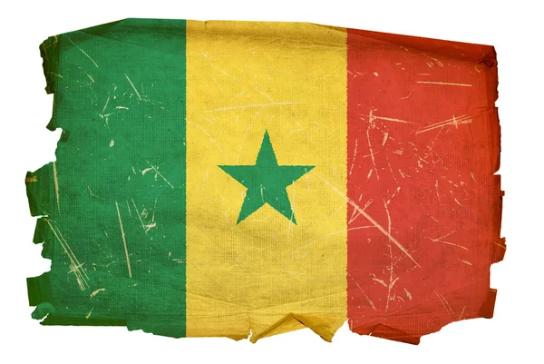 Senegal Bandeira velha, isolada nas costas brancas — Fotografia de Stock