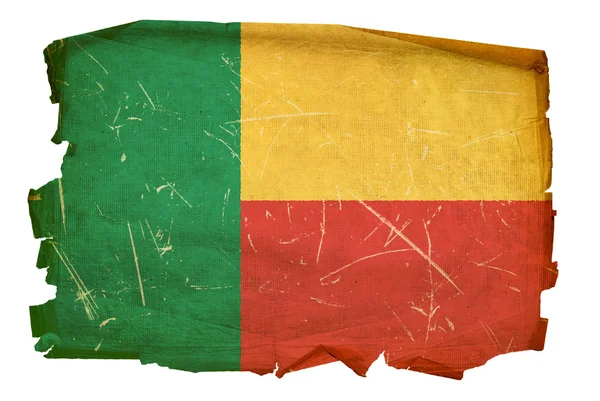 Benin Flag old, isolated on white backgr — Stock Photo, Image