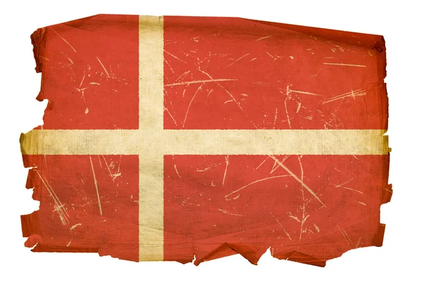 Danimarka bayrağı eski, izole üzerinde beyaz backg — Stok fotoğraf