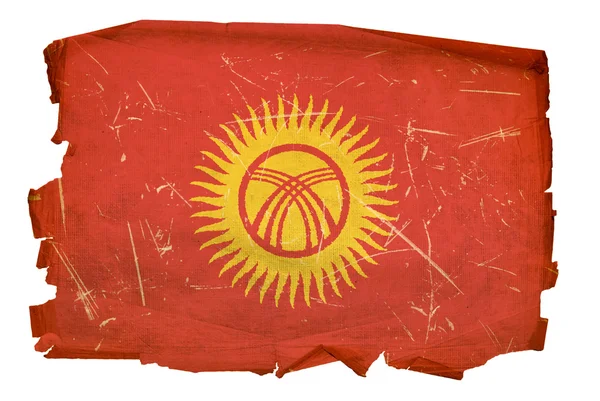 Kyrgyzstan Flag old, isolated on white b — Stock Photo, Image