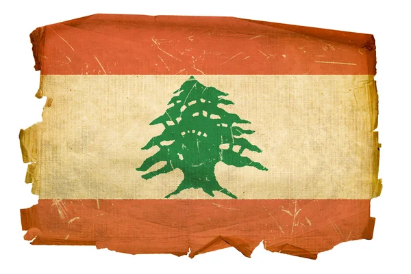 Lebanese Flag old, isolated on white bac — Stock Photo, Image