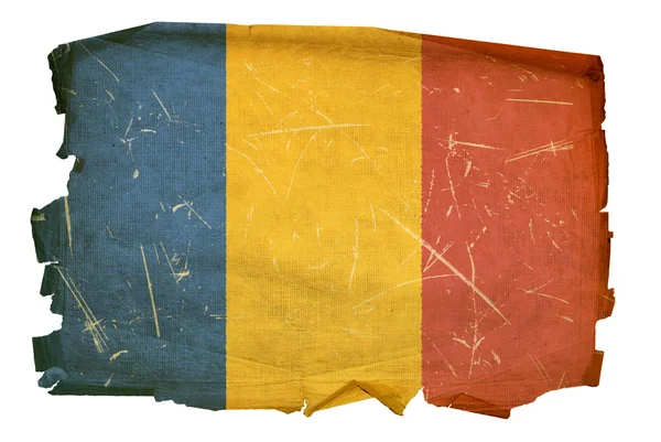 Tchads flagga gamla, isolerade på vit baksida — Stockfoto