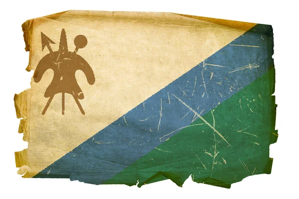 Bandera Lesotho vieja, aislada en la espalda blanca — Foto de Stock