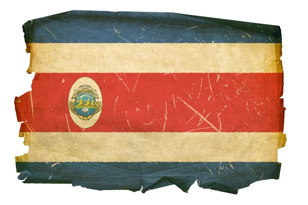 Costa Rica flag old, isolated on white b — Stock Photo, Image