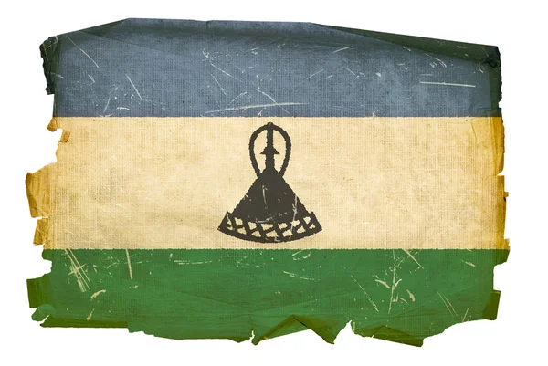 Lesothos flagga gamla, isolerade på vit baksida — Stockfoto