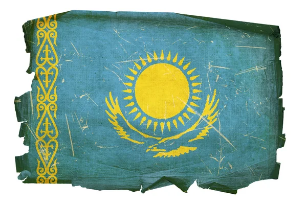 Kazakstan flagga gamla, isolerade på vita b — Stockfoto