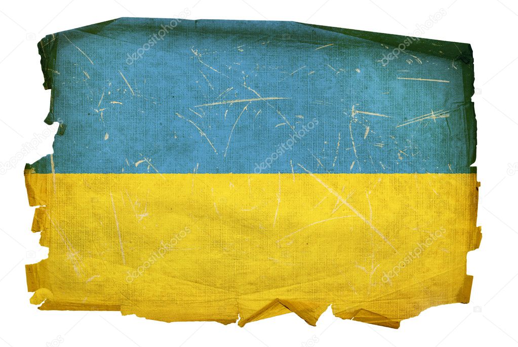 Ukraine Flag old, isolated on white back