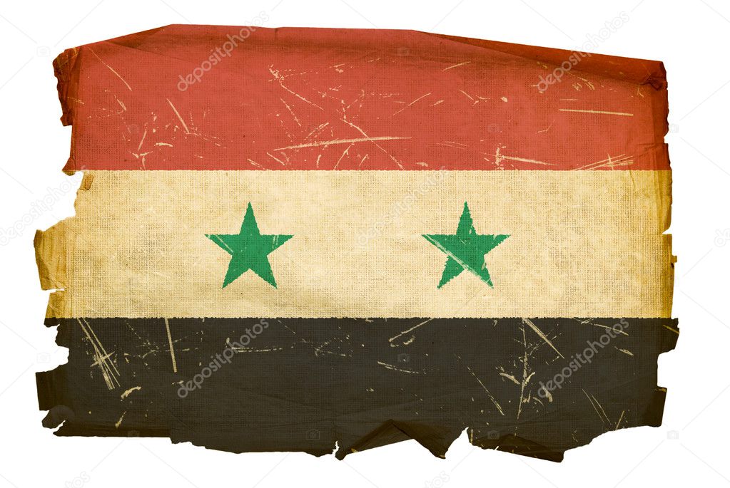 Syrian Flag old, isolated on white backg