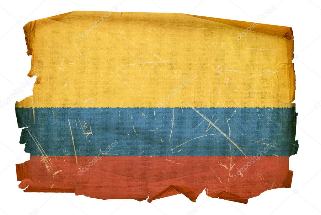 Colombia Flag old, isolated on white bac