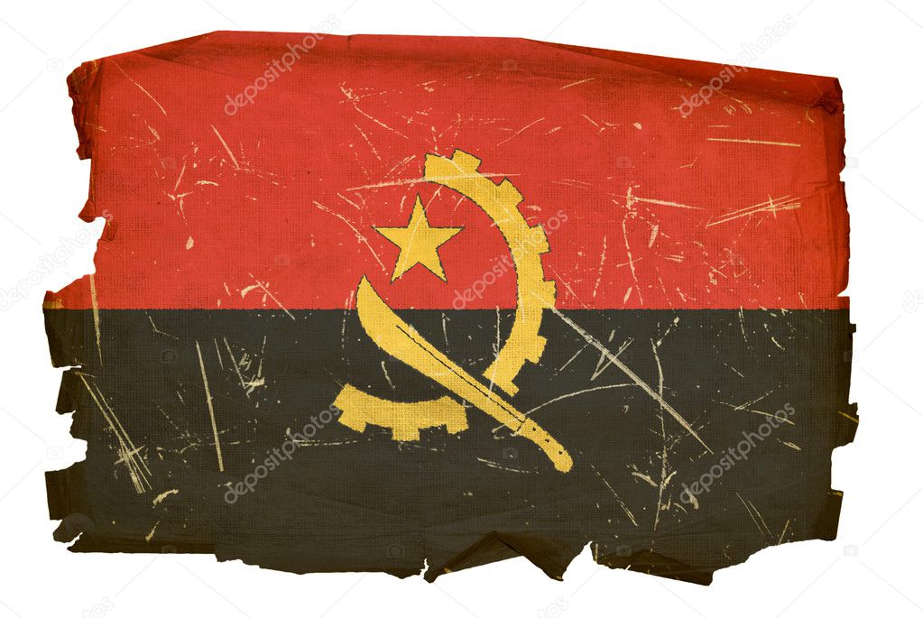 Angola Flag old, isolated on white backg