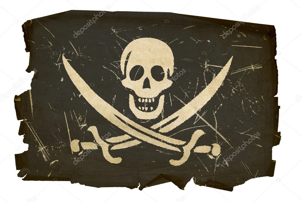 Pirate flag old, isolated on white backg