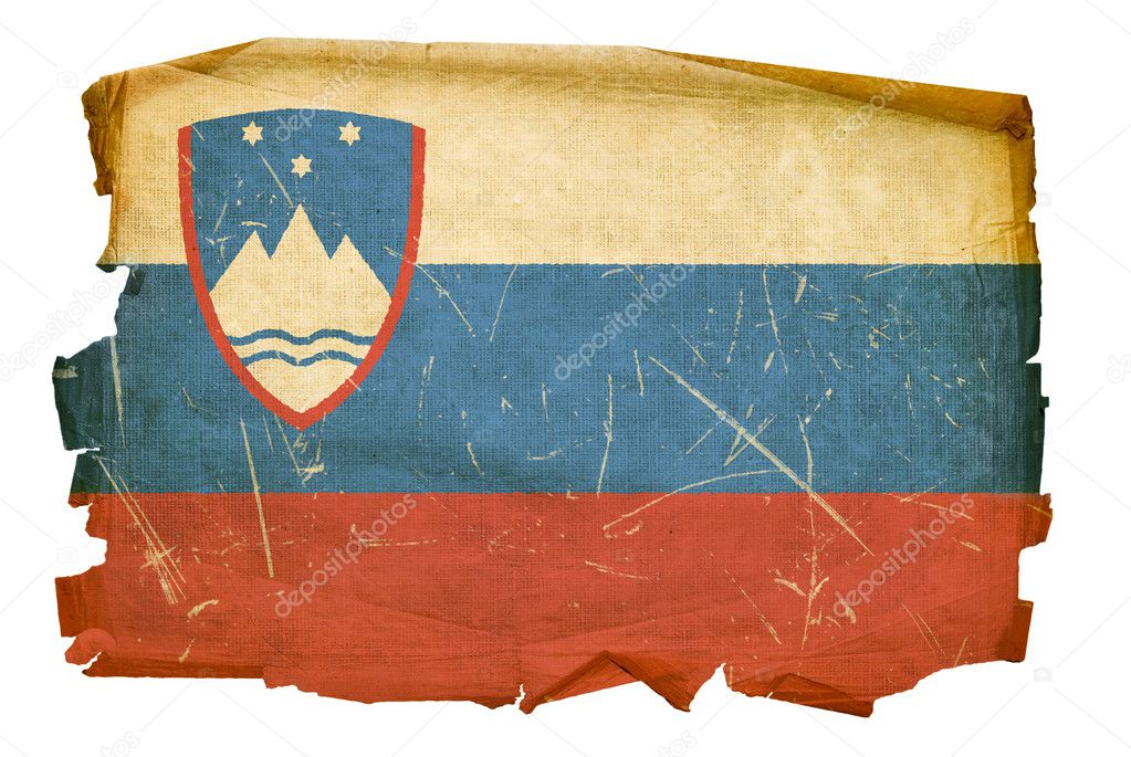Slovenia Flag old, isolated on white bac