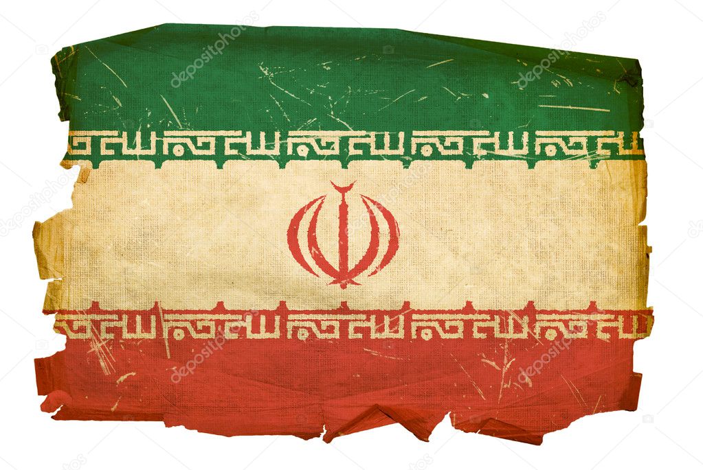 Iran Flag old, isolated on white backgro