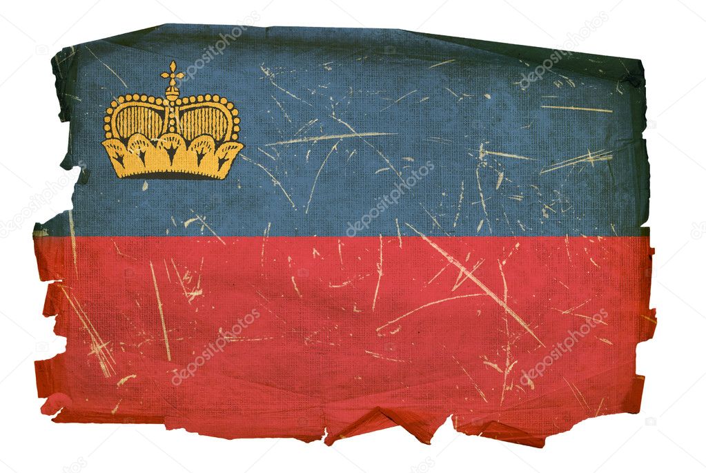 Liechtenstein Flag old, isolated on whit