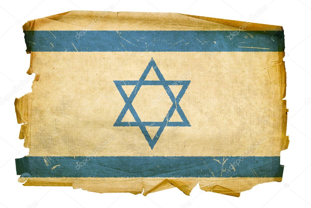 Israeli Flag old, isolated on white back
