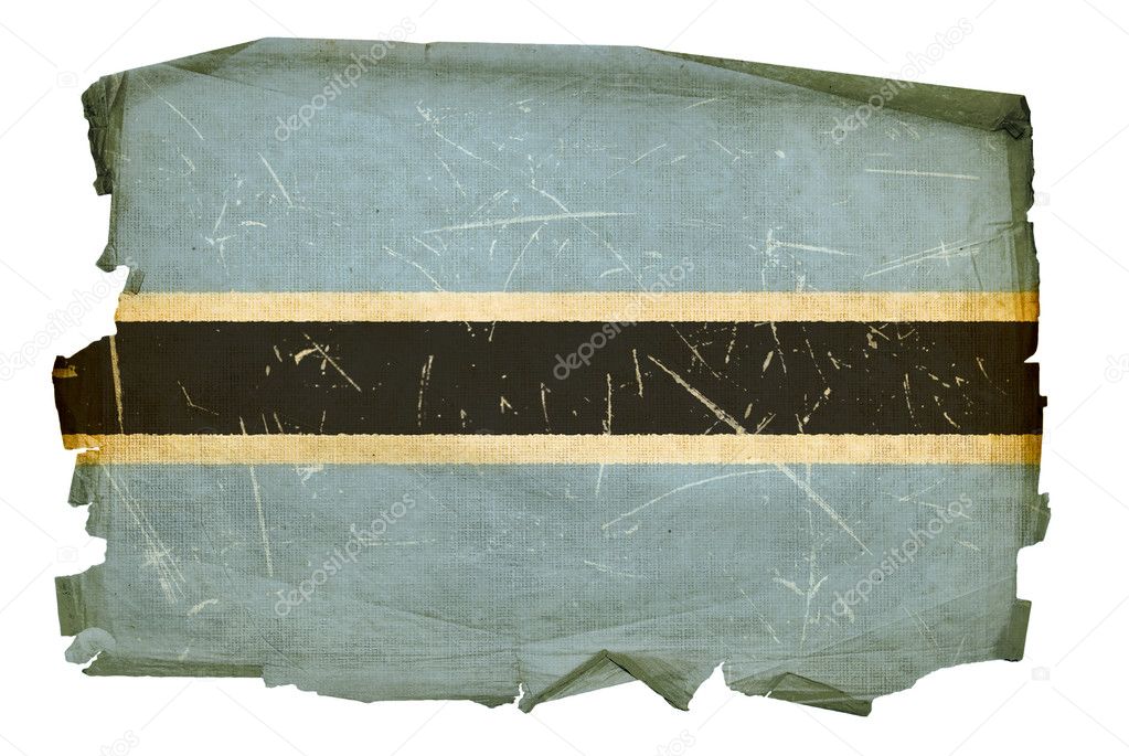 Botswana Flag old, isolated on white bac