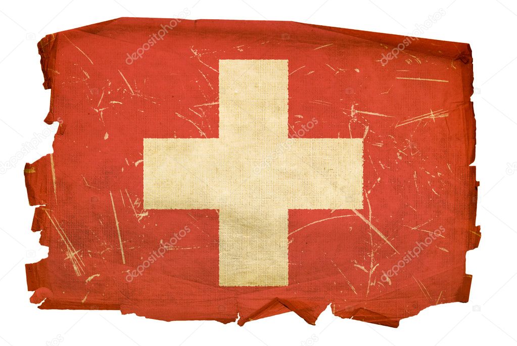 Switzerland Flag old, isolated on white