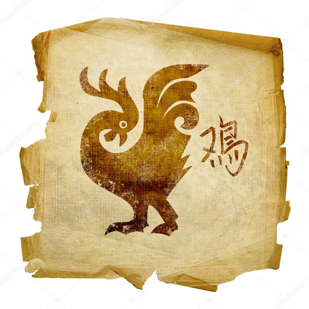 Cock Zodiac icon, isolated on white back