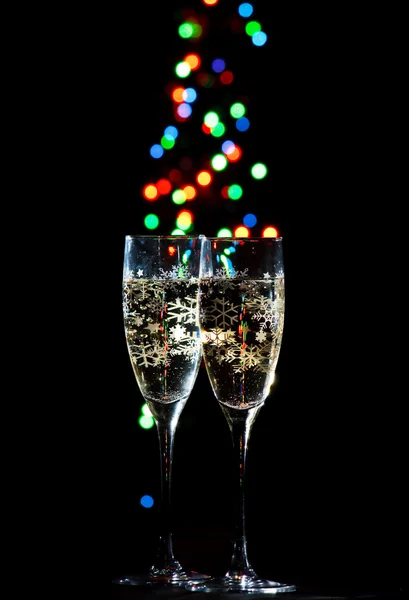 Champagne Glasses with Sparkling Ligh — Stock Photo, Image