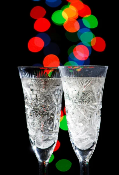 Champagne Glasses with Sparkling Ligh — Stock Photo, Image